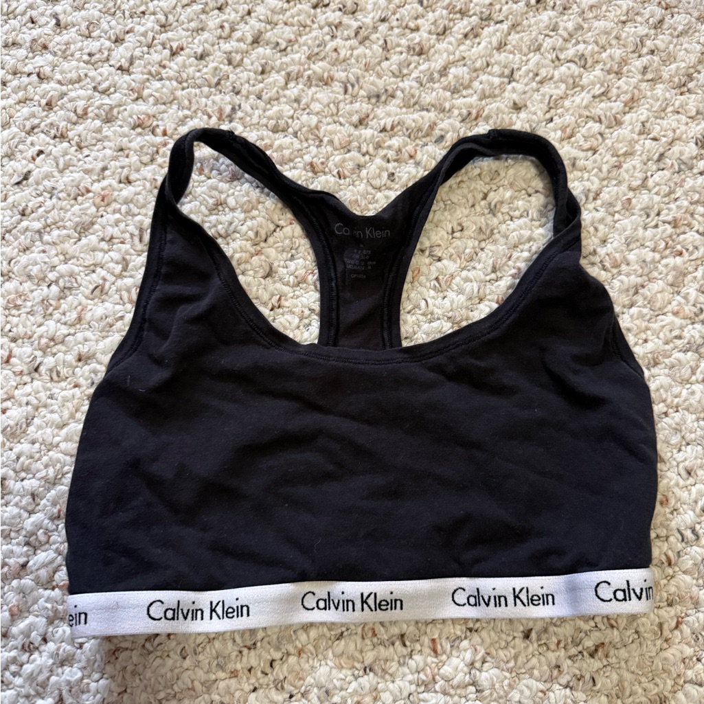 Calvin Klein Black Racerback Bralette With White Logo Band